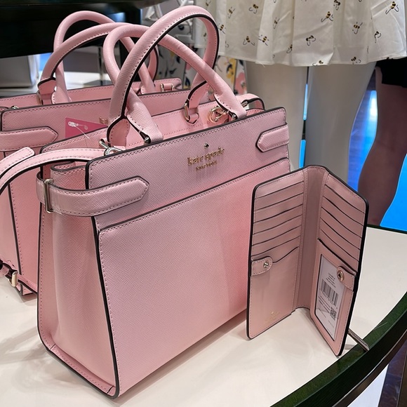 Kate Spade Staci Medium Satchel & Staci Large Slim Bifold Wallet Chalk Pink - Picture 4 of 16
